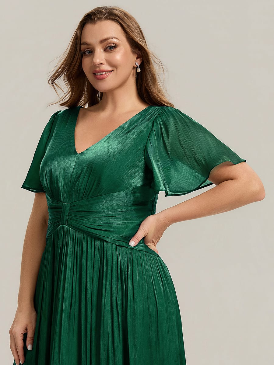 Gathered Sea-island Filament Fabircs Ruffle Sleeve Dress