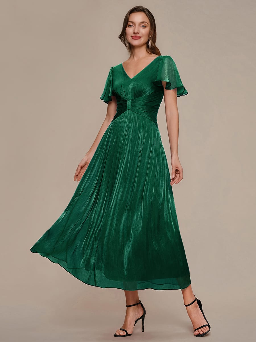 Gathered Sea-island Filament Fabircs Ruffle Sleeve Dress