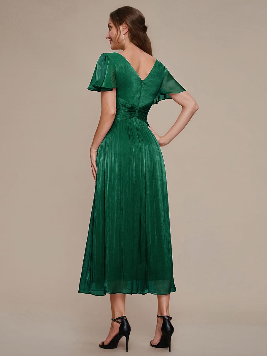 Gathered Sea-island Filament Fabircs Ruffle Sleeve Dress