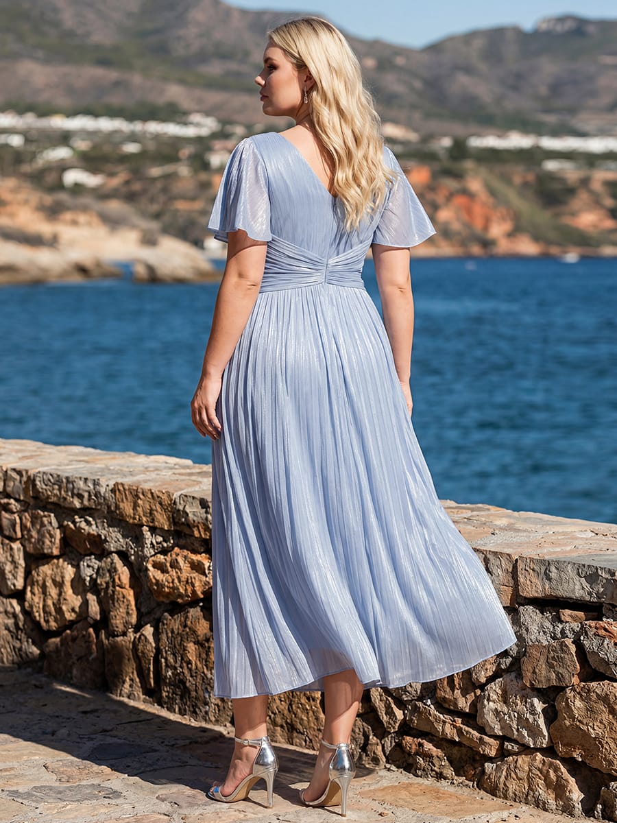 Gathered Sea-island Filament Fabircs Ruffle Sleeve Dress