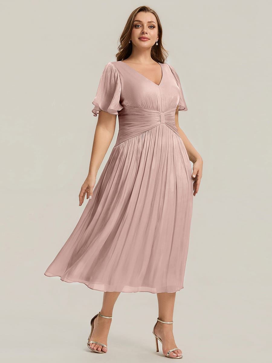 Gathered Sea-island Filament Fabircs Ruffle Sleeve Dress