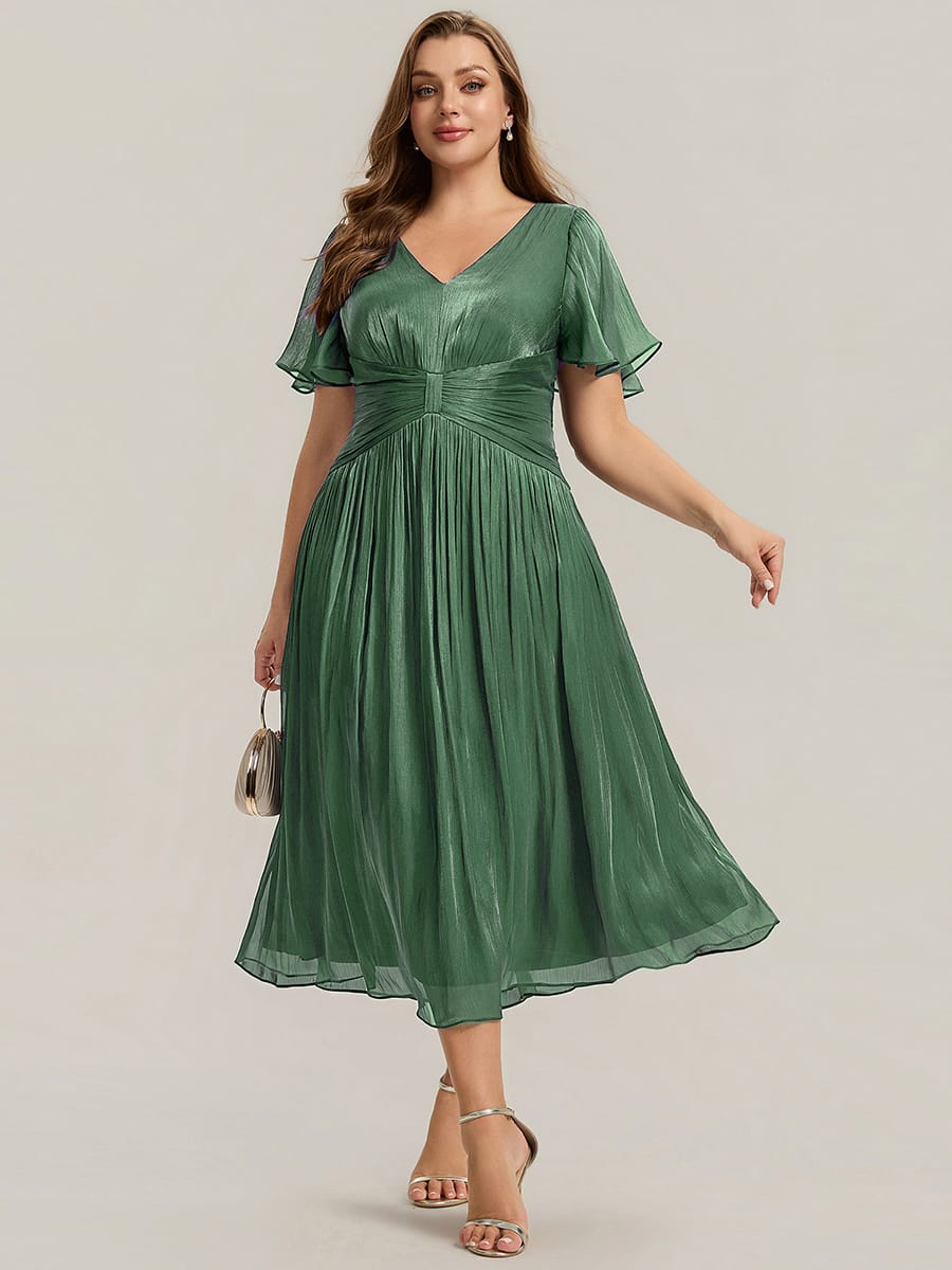 Gathered Sea-island Filament Fabircs Ruffle Sleeve Dress