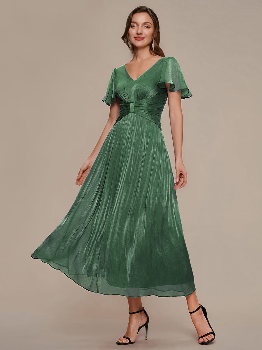 Gathered Sea-island Filament Fabircs Ruffle Sleeve Dress