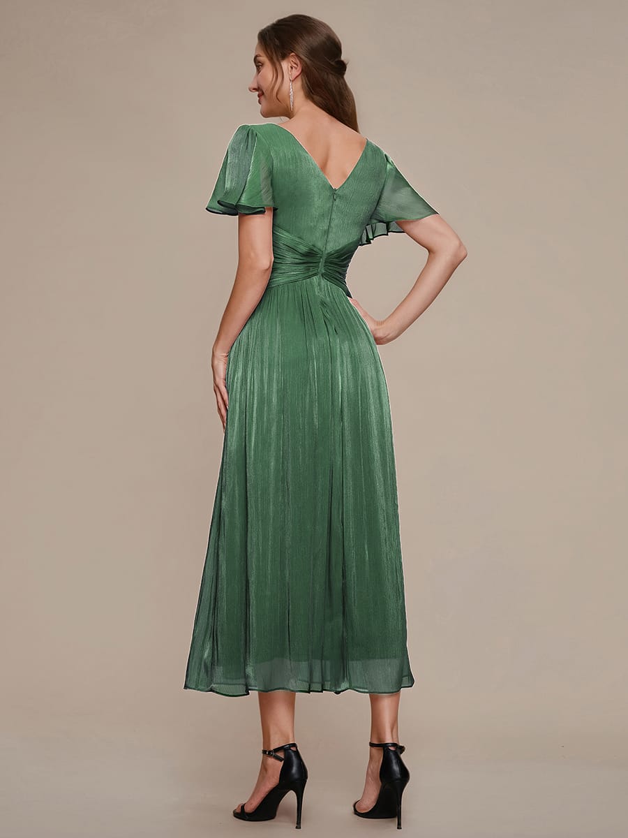 Gathered Sea-island Filament Fabircs Ruffle Sleeve Dress