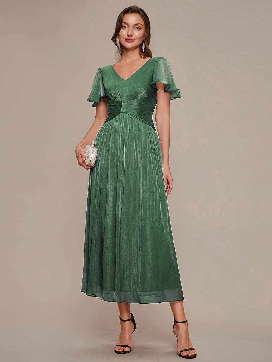 Gathered Sea-island Filament Fabircs Ruffle Sleeve Dress