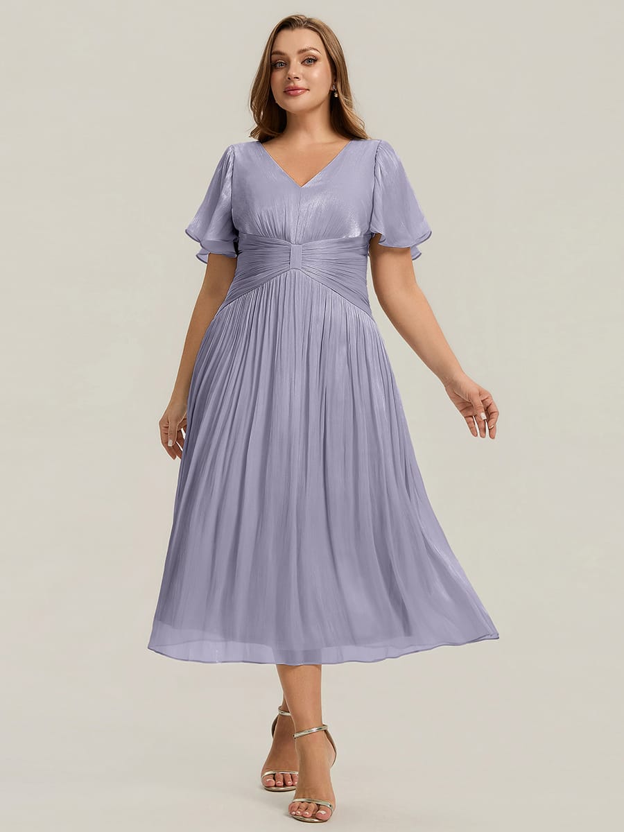 Gathered Sea-island Filament Fabircs Ruffle Sleeve Dress
