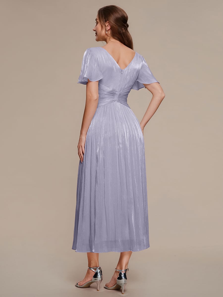 Gathered Sea-island Filament Fabircs Ruffle Sleeve Dress