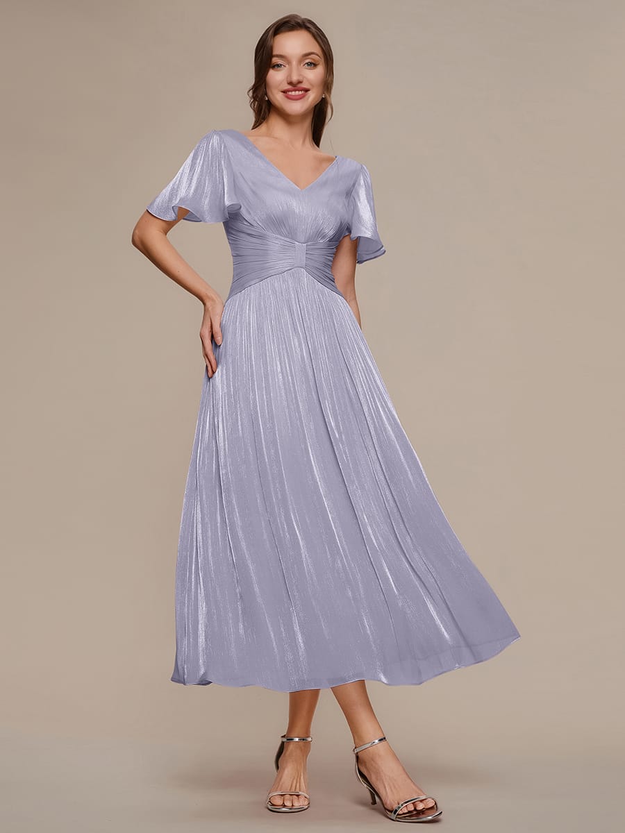 Gathered Sea-island Filament Fabircs Ruffle Sleeve Dress