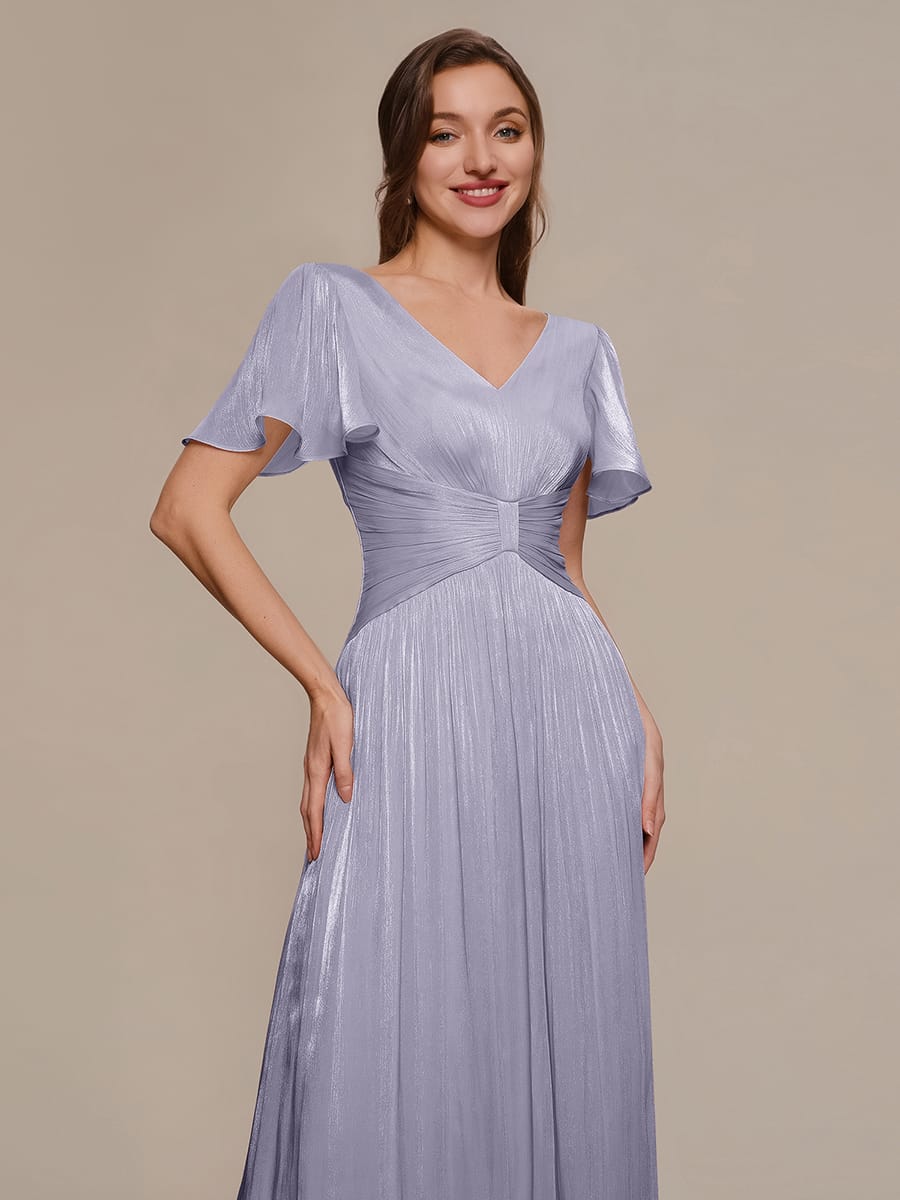 Gathered Sea-island Filament Fabircs Ruffle Sleeve Dress