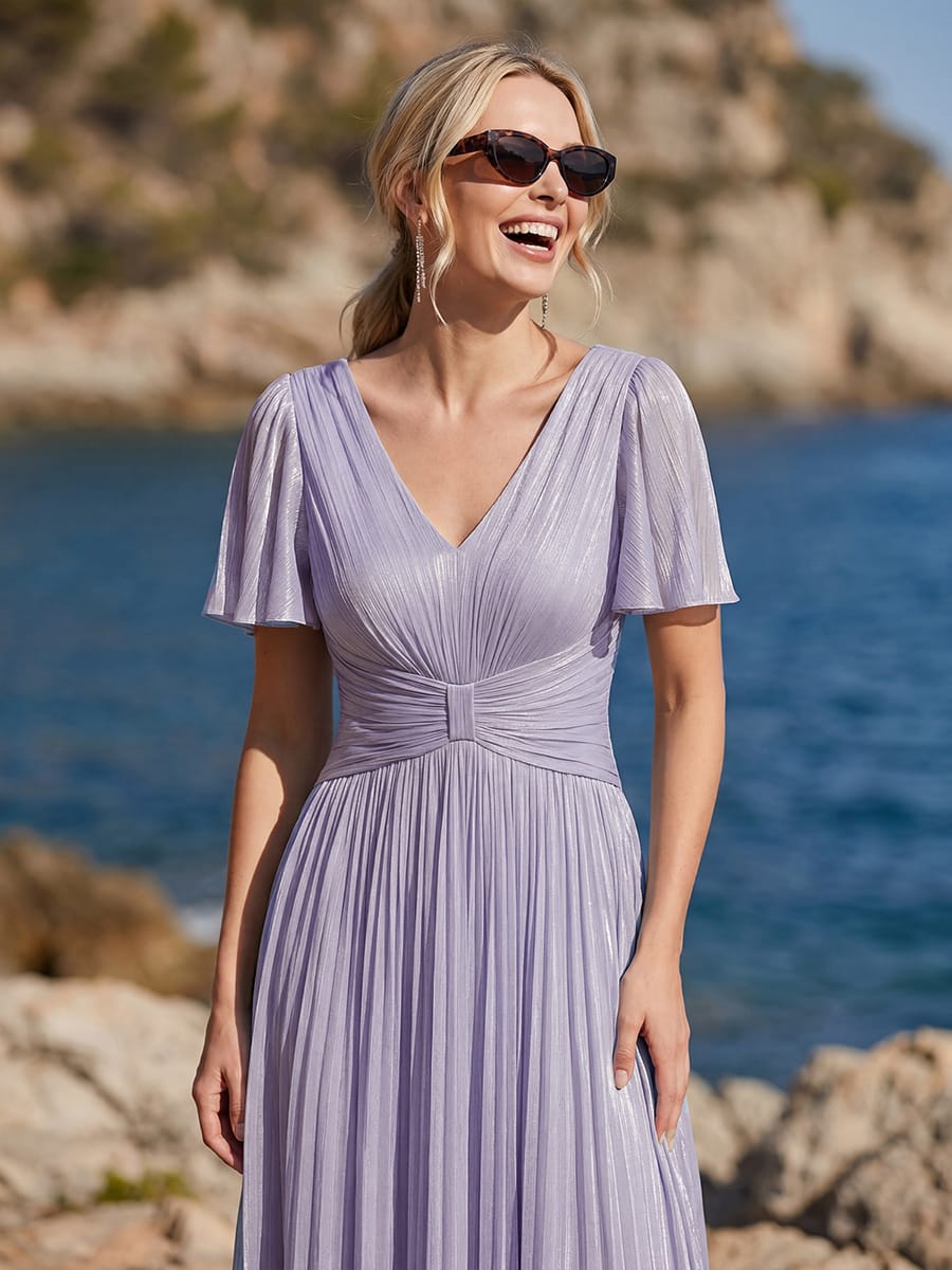 Gathered Sea-island Filament Fabircs Ruffle Sleeve Dress