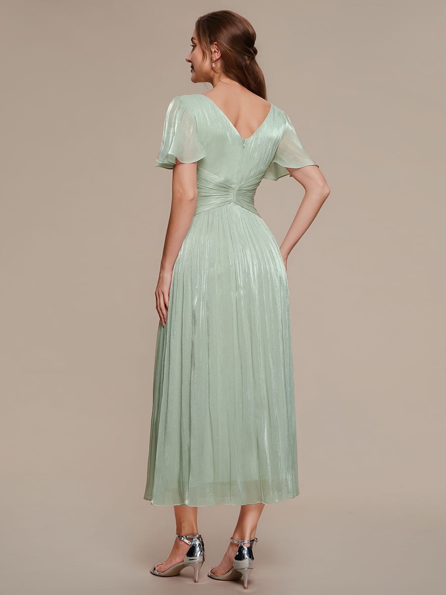 Gathered Sea-island Filament Fabircs Ruffle Sleeve Dress