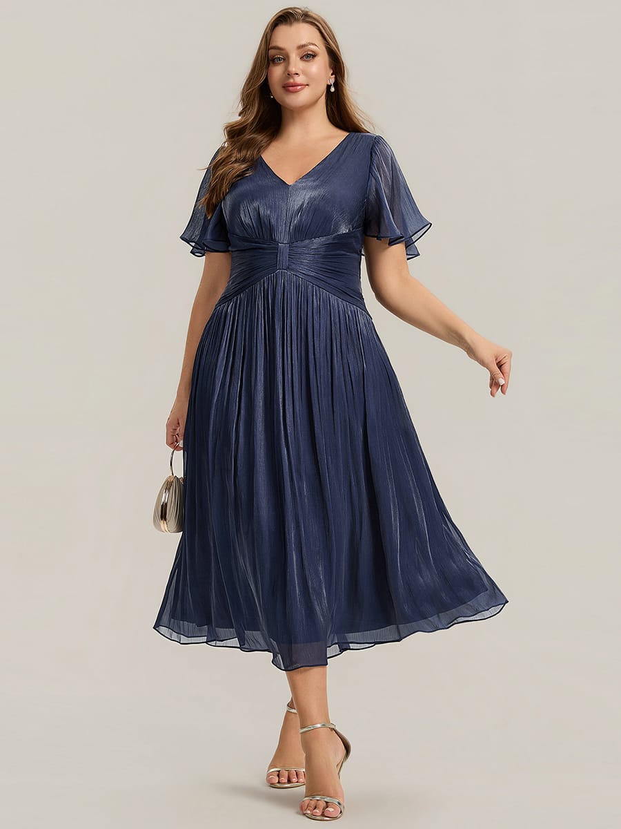 Gathered Sea-island Filament Fabircs Ruffle Sleeve Dress