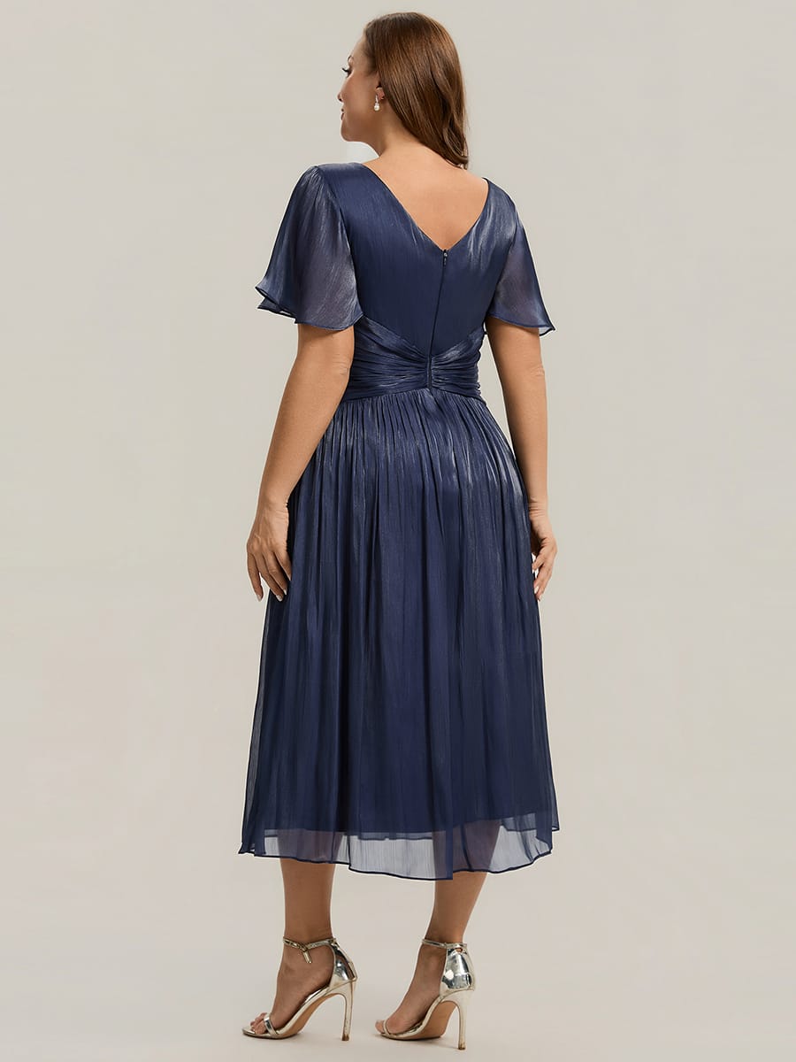 Gathered Sea-island Filament Fabircs Ruffle Sleeve Dress