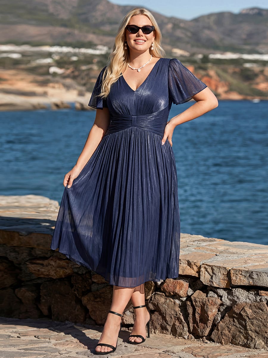 Gathered Sea-island Filament Fabircs Ruffle Sleeve Dress