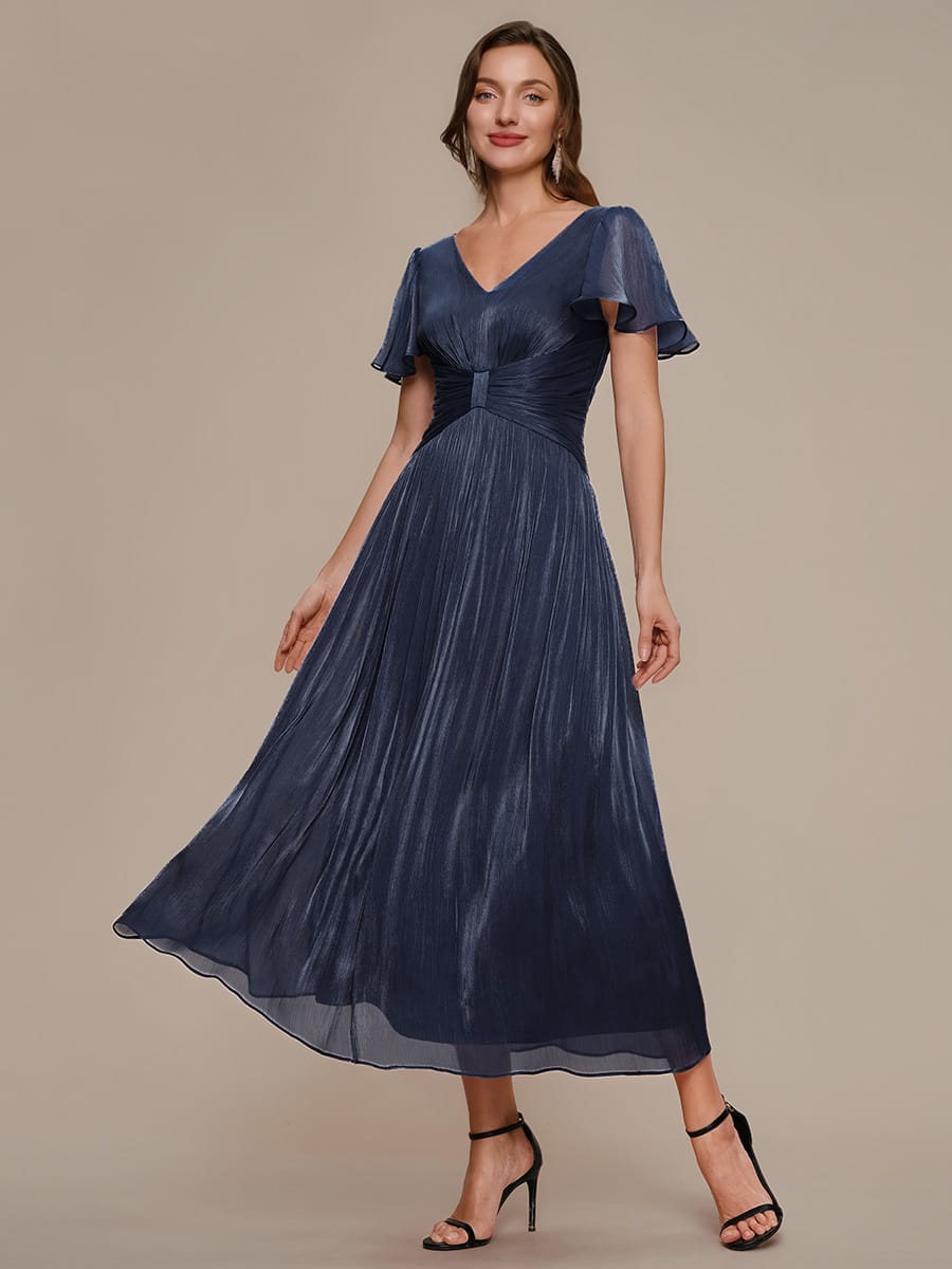 Gathered Sea-island Filament Fabircs Ruffle Sleeve Dress
