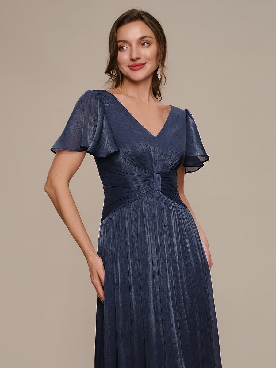 Gathered Sea-island Filament Fabircs Ruffle Sleeve Dress