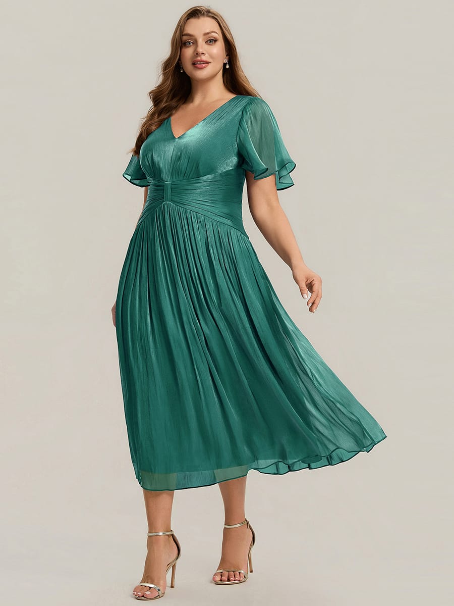 Gathered Sea-island Filament Fabircs Ruffle Sleeve Dress