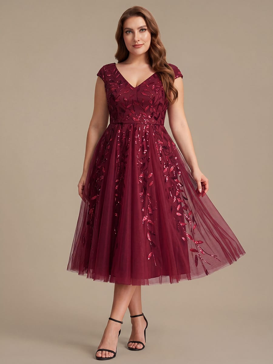 Plus Size Sequin Tulle Midi A-Line Dress