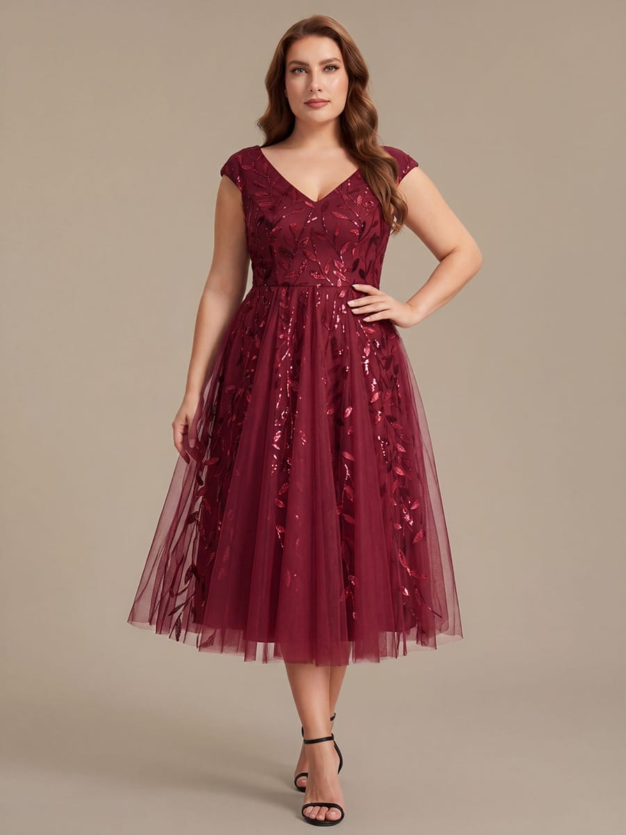 Plus Size Sequin Tulle Midi A-Line Dress