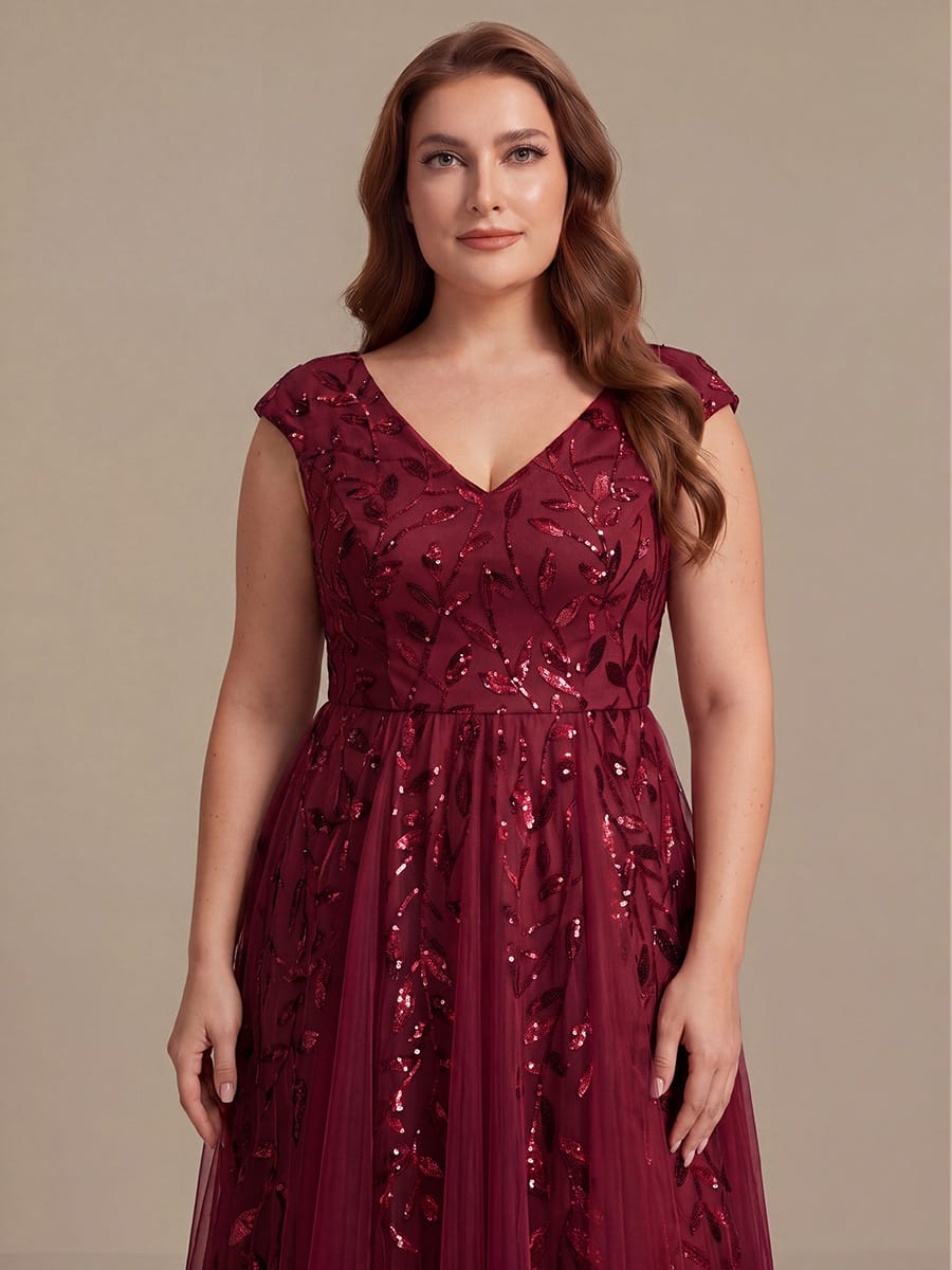 Plus Size Sequin Tulle Midi A-Line Dress