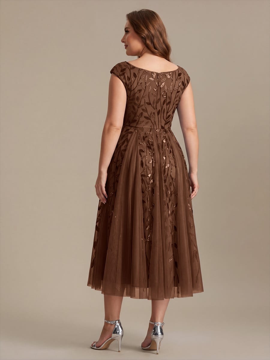 Plus Size Sequin Tulle Midi A-Line Dress