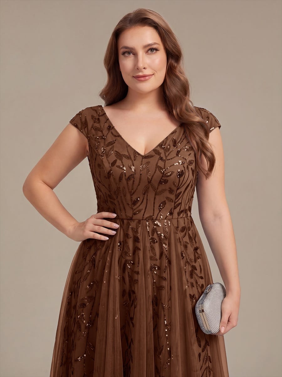 Plus Size Sequin Tulle Midi A-Line Dress
