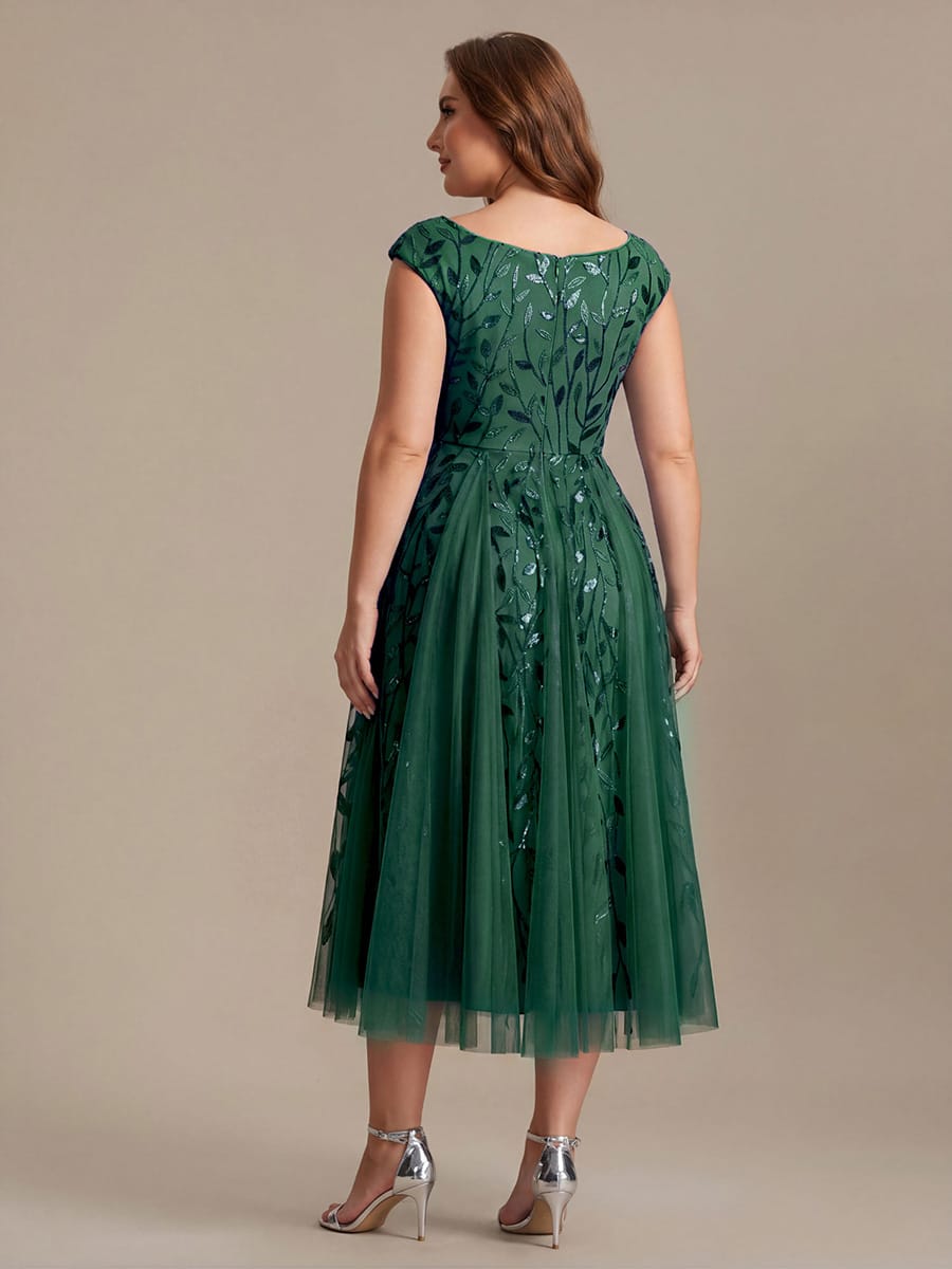 Plus Size Sequin Tulle Midi A-Line Dress