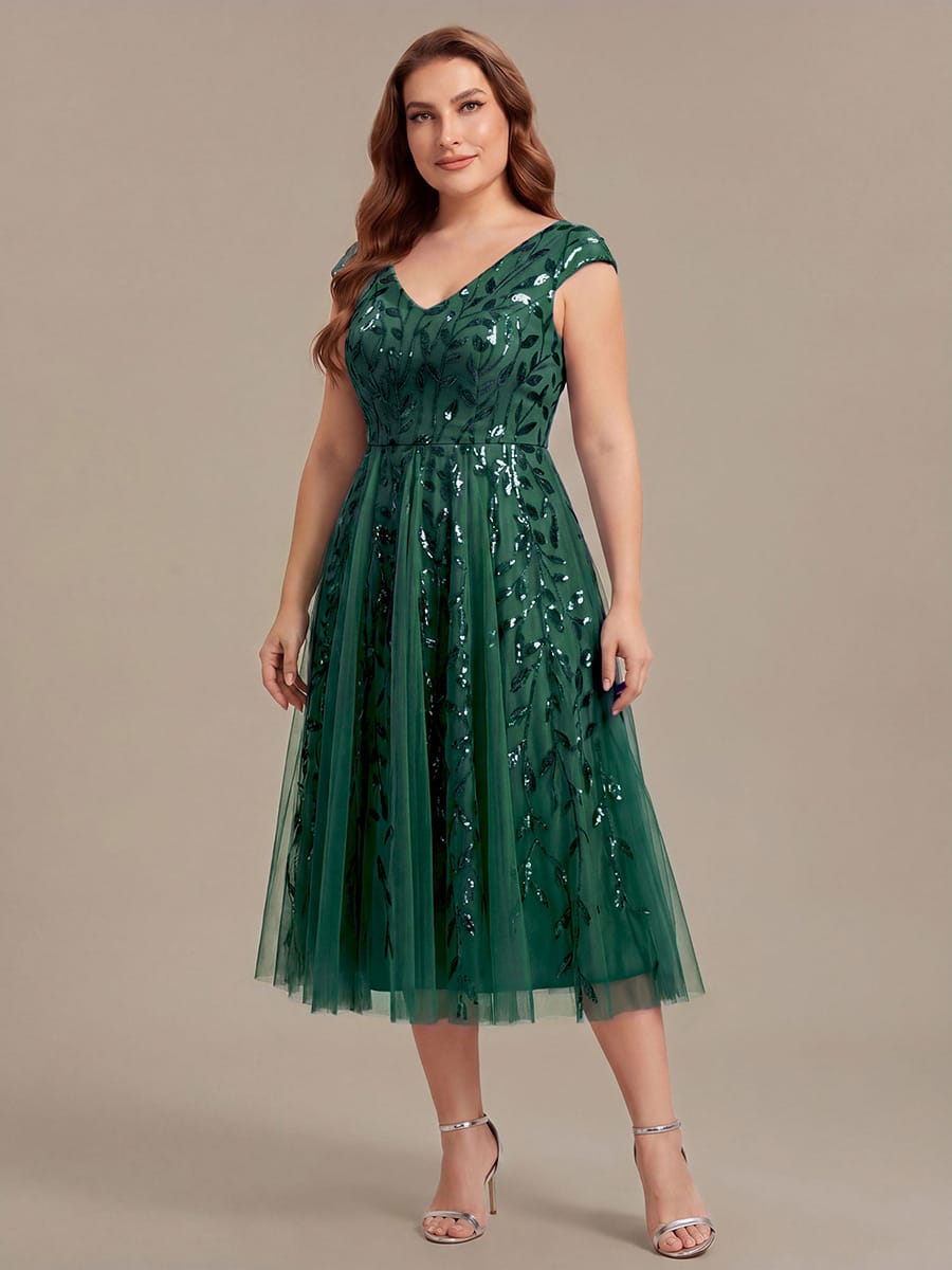 Plus Size Sequin Tulle Midi A-Line Dress
