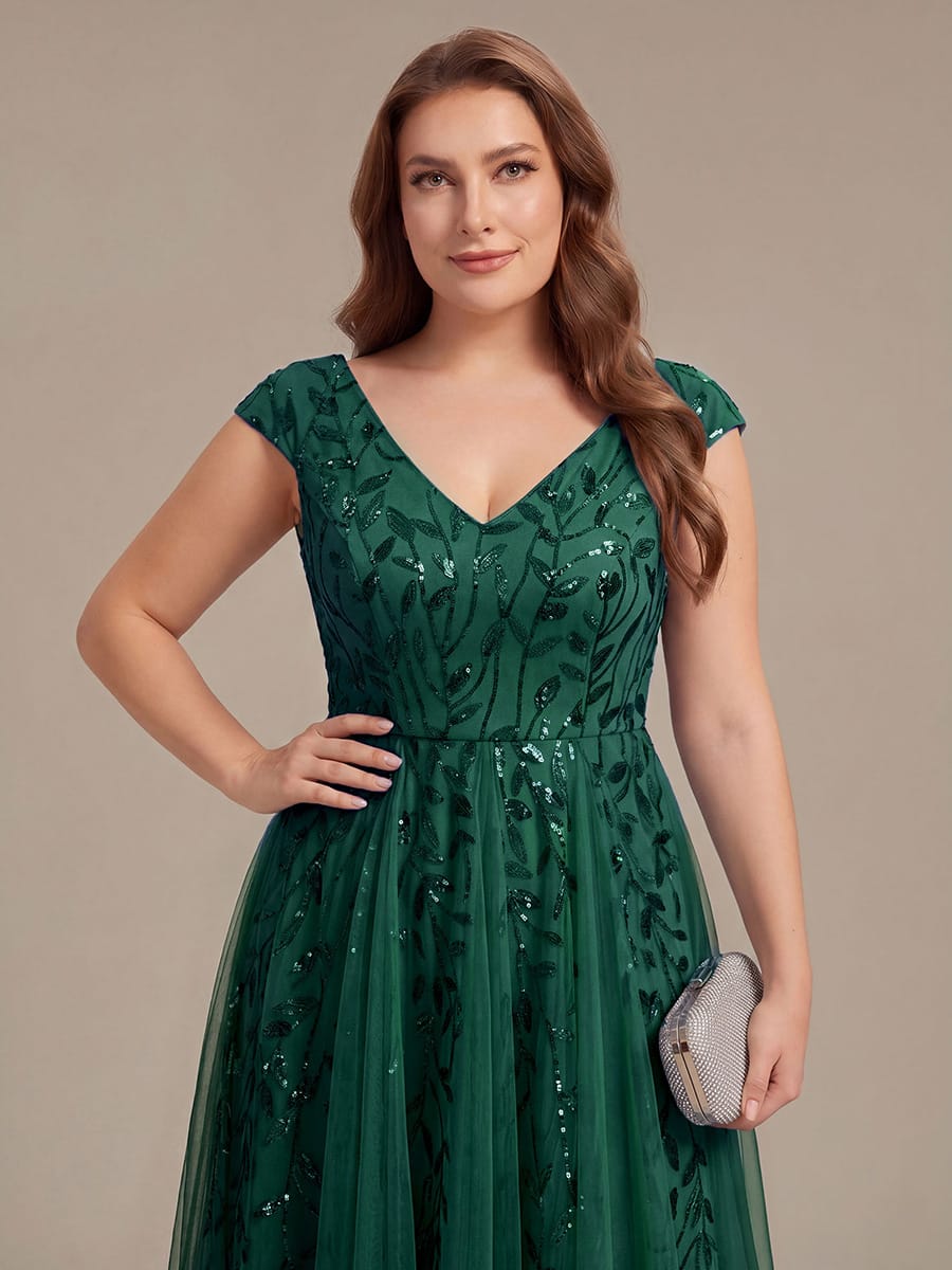 Plus Size Sequin Tulle Midi A-Line Dress