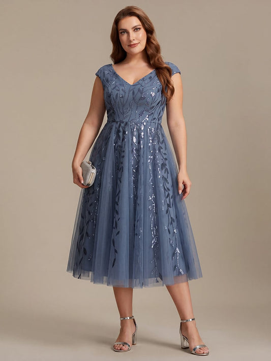 Plus Size Sequin Tulle Midi A-Line Dress