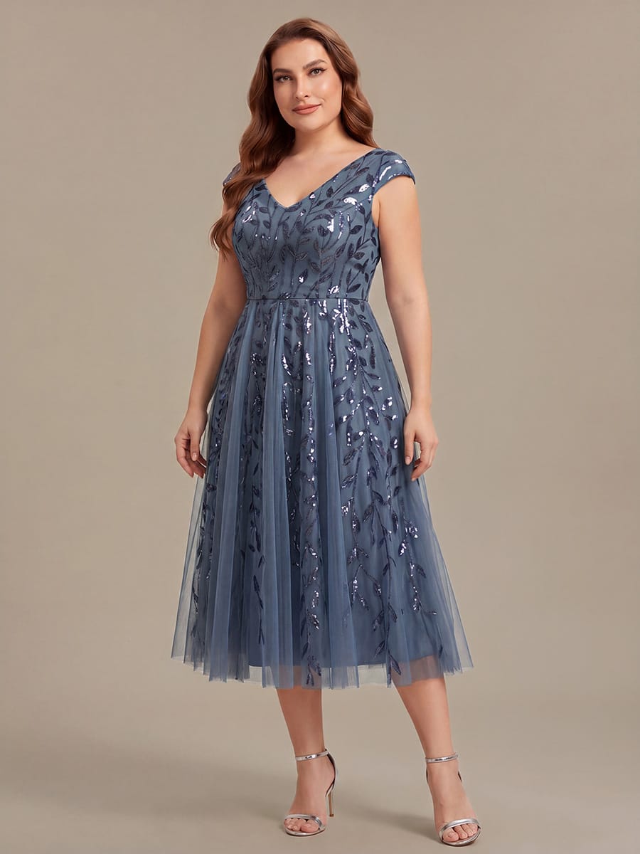 Plus Size Sequin Tulle Midi A-Line Dress