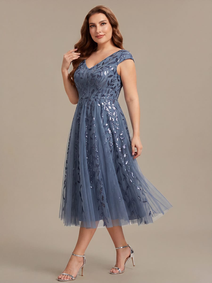 Plus Size Sequin Tulle Midi A-Line Dress