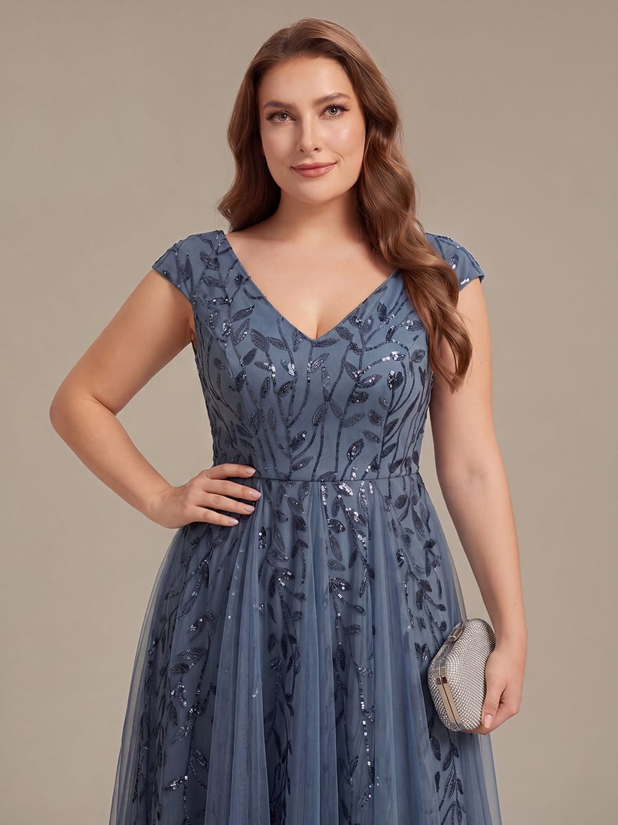 Plus Size Sequin Tulle Midi A-Line Dress