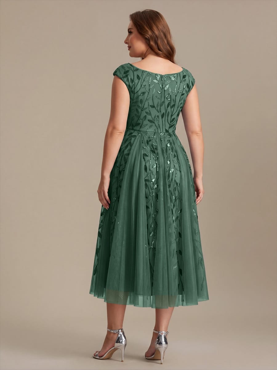 Plus Size Sequin Tulle Midi A-Line Dress