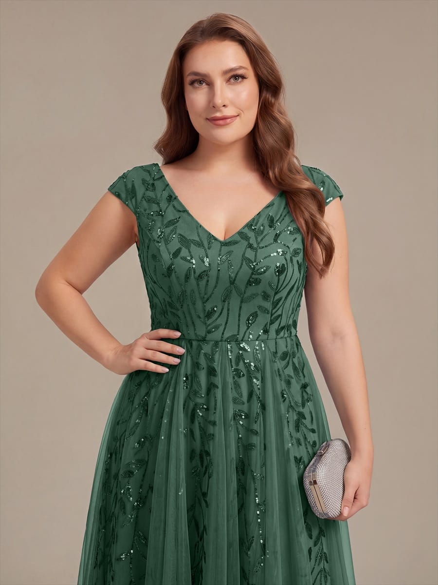Plus Size Sequin Tulle Midi A-Line Dress