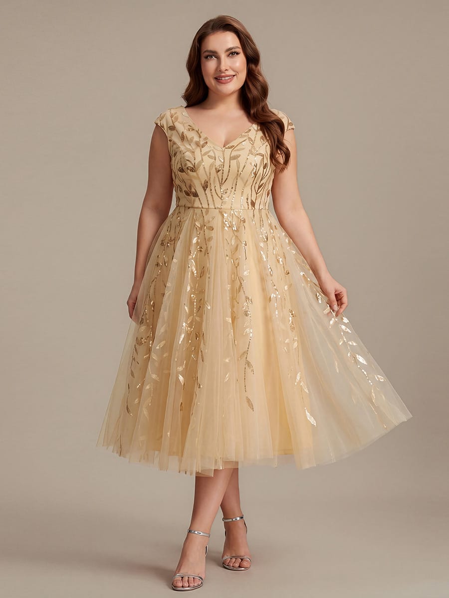 Plus Size Sequin Tulle Midi A-Line Dress