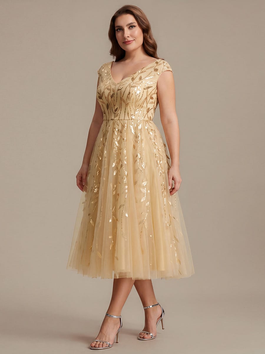 Plus Size Sequin Tulle Midi A-Line Dress