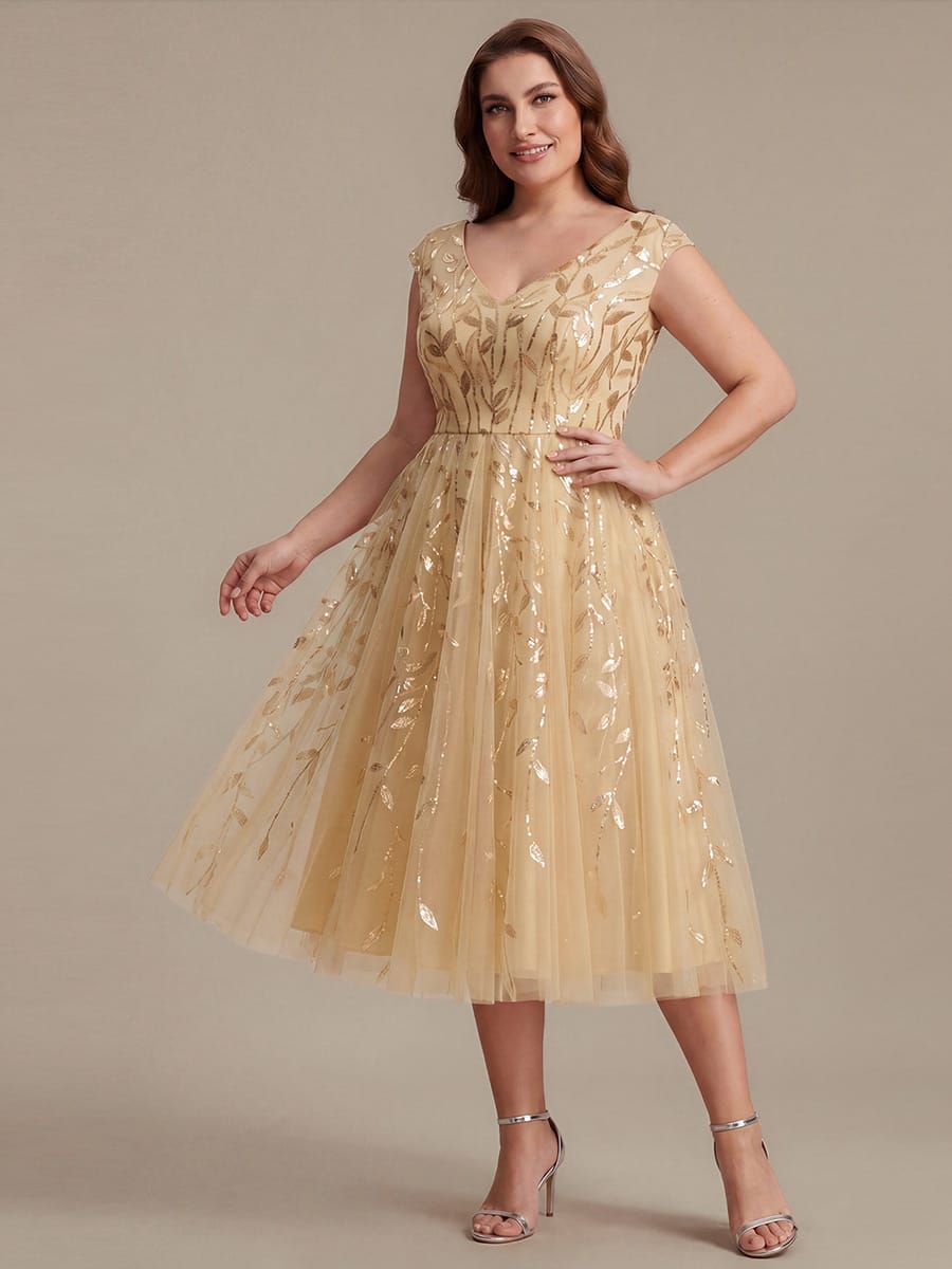 Plus Size Sequin Tulle Midi A-Line Dress
