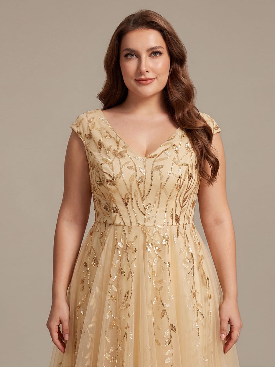 Plus Size Sequin Tulle Midi A-Line Dress