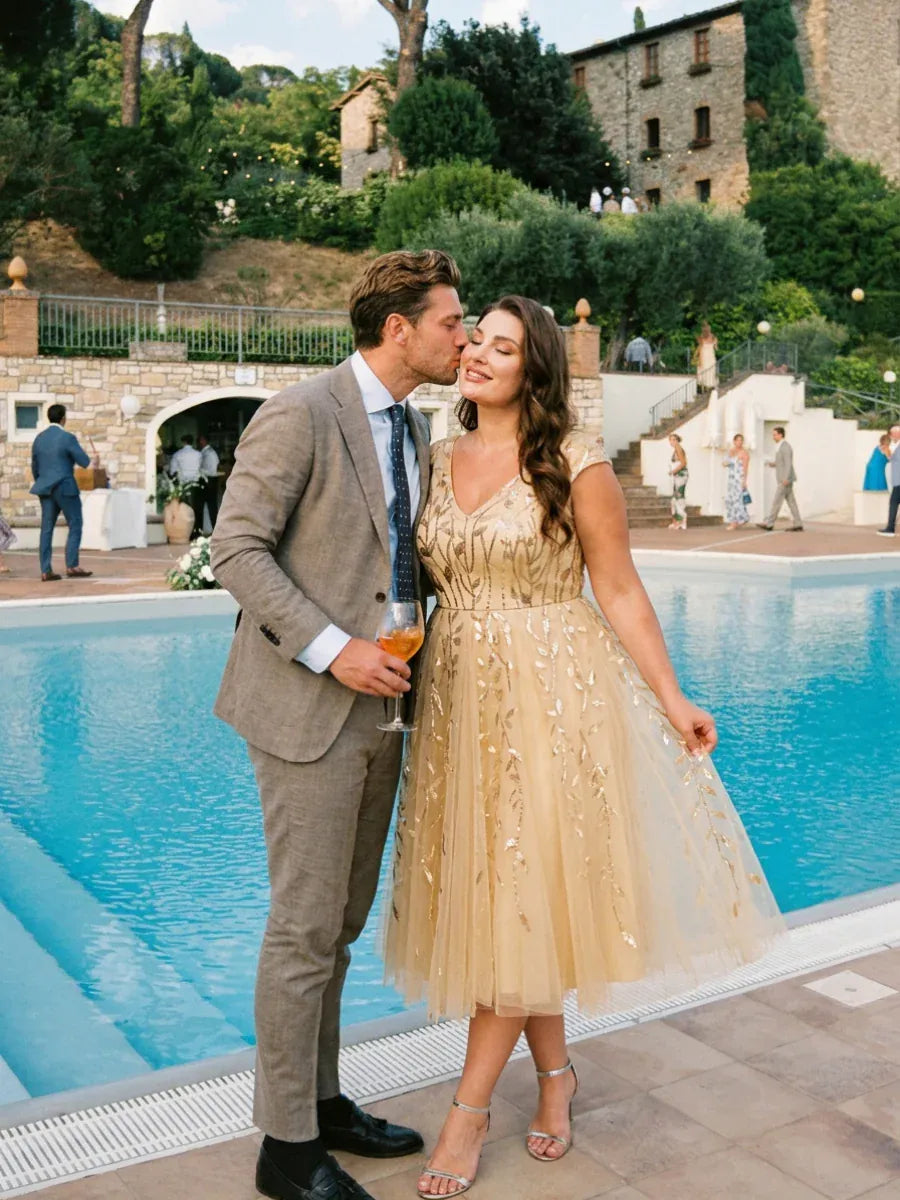 Plus Size Sequin Tulle Midi A-Line Dress