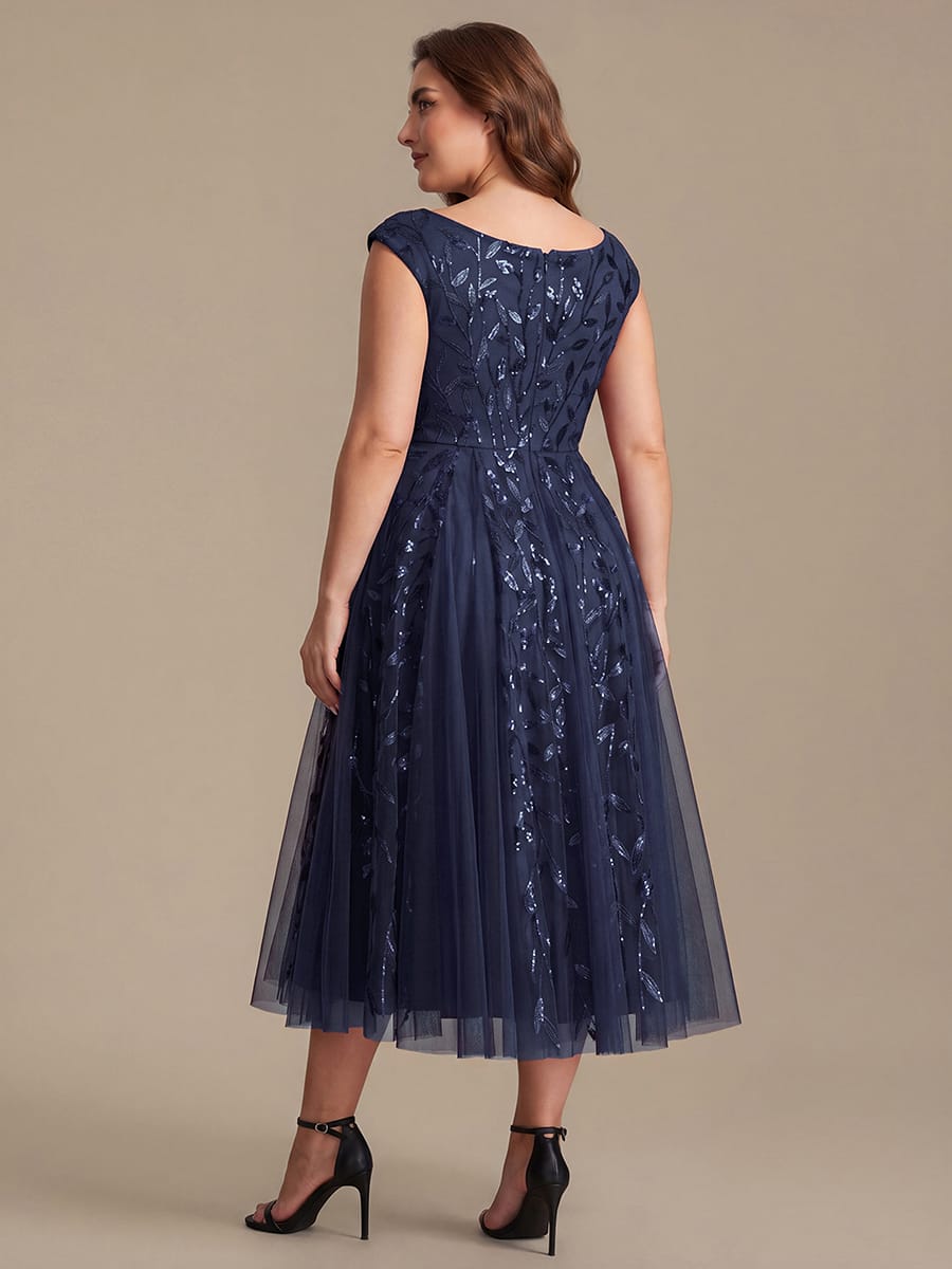 Plus Size Sequin Tulle Midi A-Line Dress