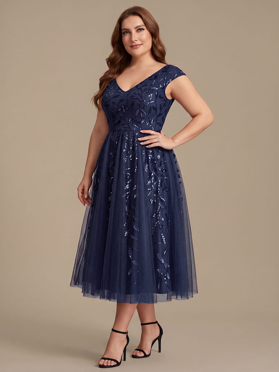 Plus Size Sequin Tulle Midi A-Line Dress