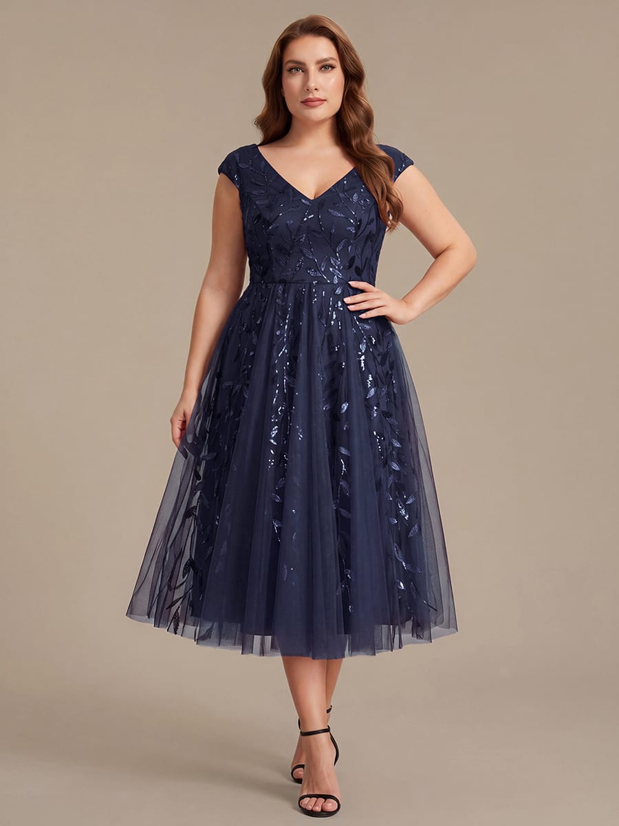 Plus Size Sequin Tulle Midi A-Line Dress