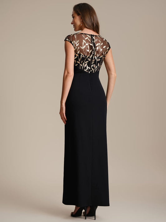 Knotted Crepe Cap Sleeve Evening Dress