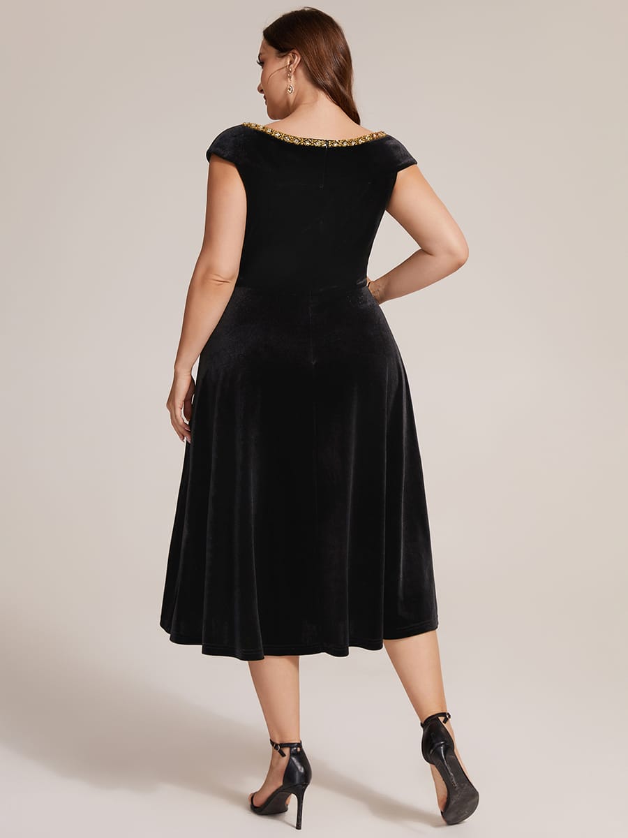Velvet Jewelled V-Neck Midi Wedding Guest Dress