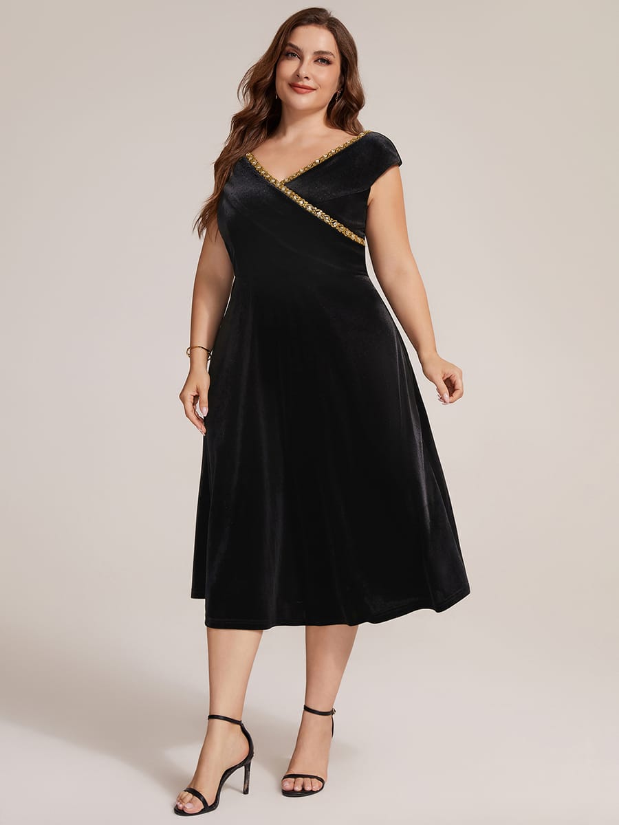 Velvet Jewelled V-Neck Midi Wedding Guest Dress
