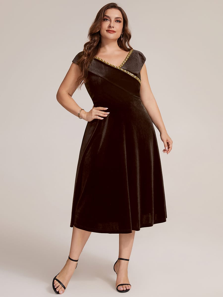 Velvet Jewelled V-Neck Midi Wedding Guest Dress