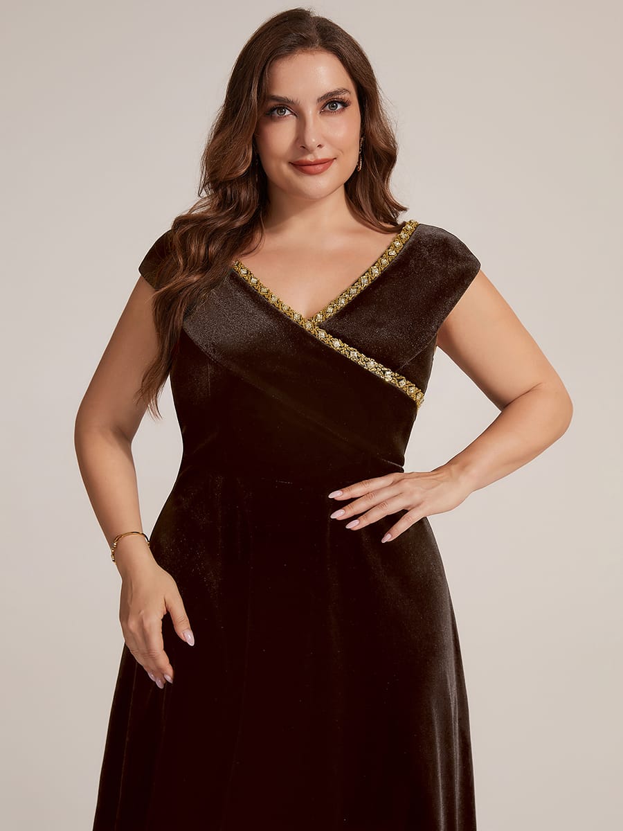 Velvet Jewelled V-Neck Midi Wedding Guest Dress