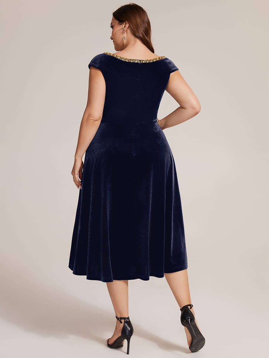 Velvet Jewelled V-Neck Midi Wedding Guest Dress