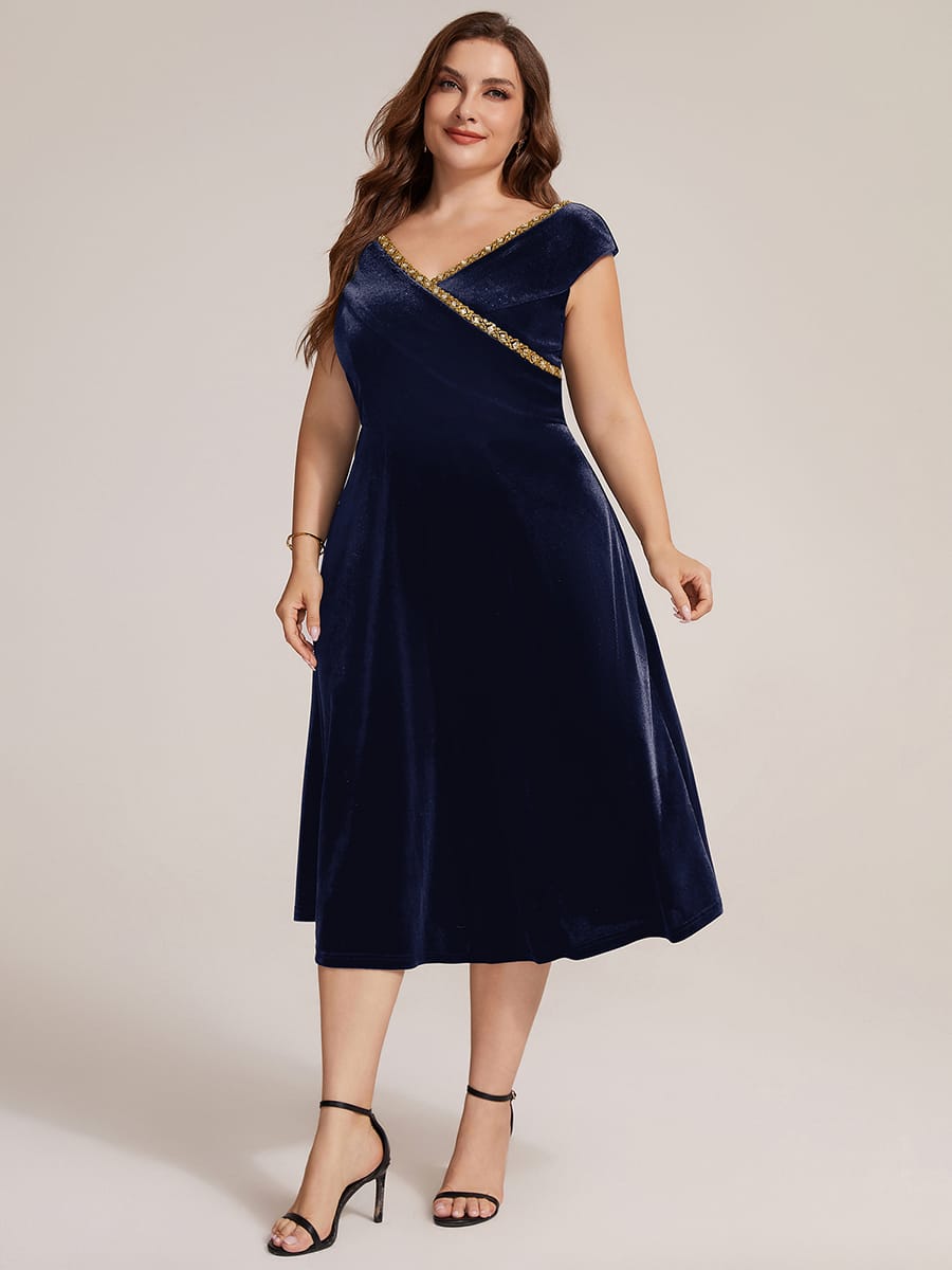 Velvet Jewelled V-Neck Midi Wedding Guest Dress